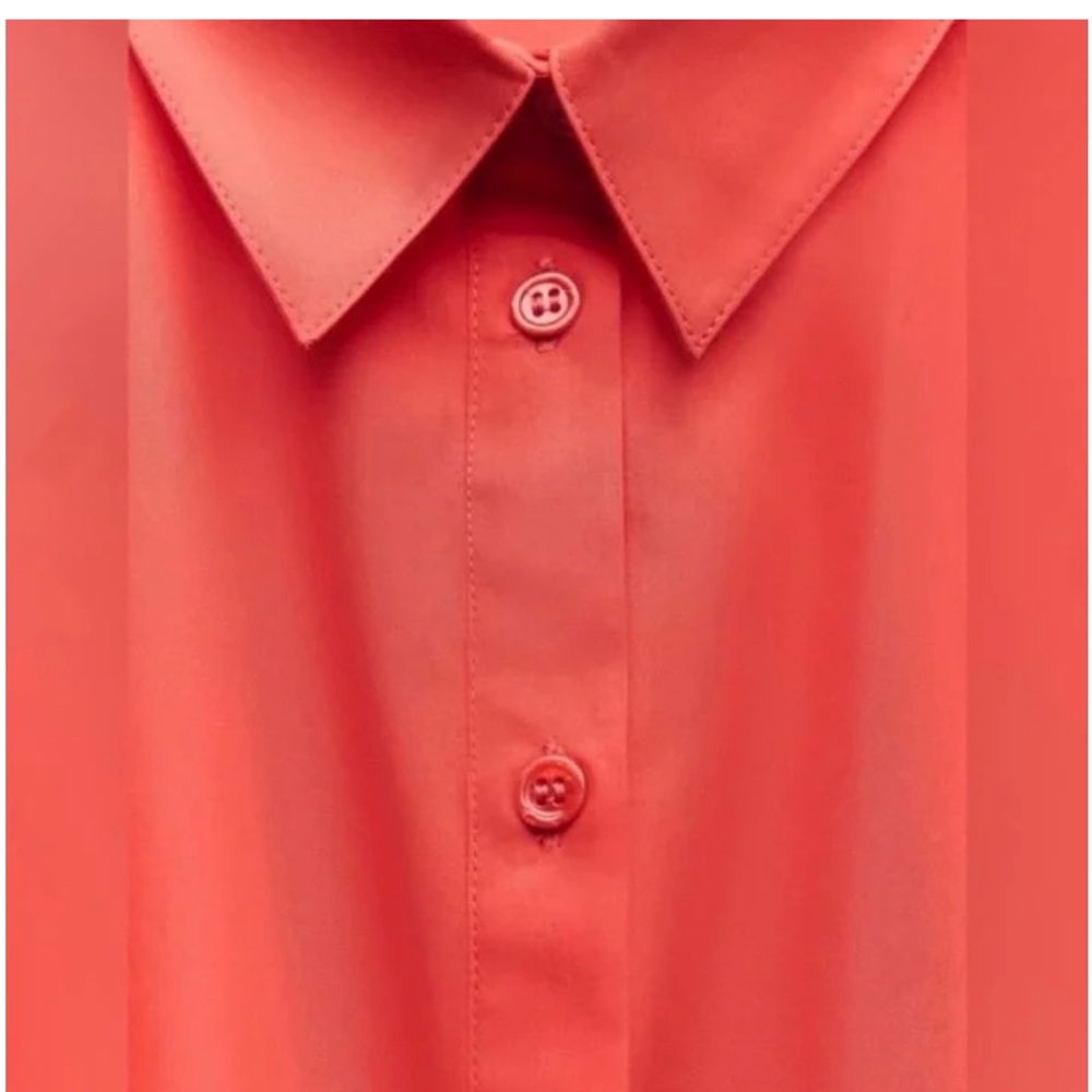 ZW COLLECTION KNOTTED POPLIN SHIRT RED. Size L, M - Picture 9 of 10